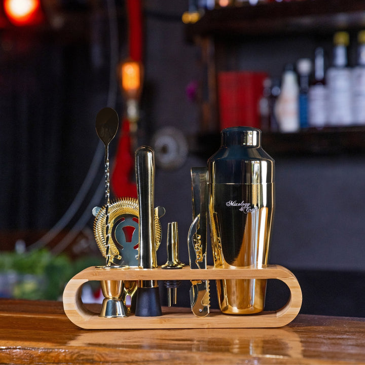 Gold Bartender Kit w/Bamboo Stand - Nestopia