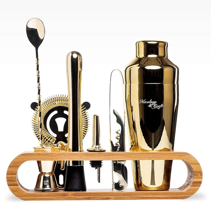 Gold Bartender Kit w/Bamboo Stand - Nestopia