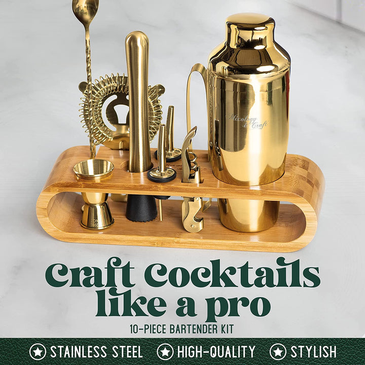 Gold Bartender Kit w/Bamboo Stand - Nestopia