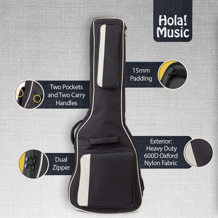 Hola! Music Electric Guitar Gig Bag, Deluxe Series with 15mm Padding, Black - Nestopia