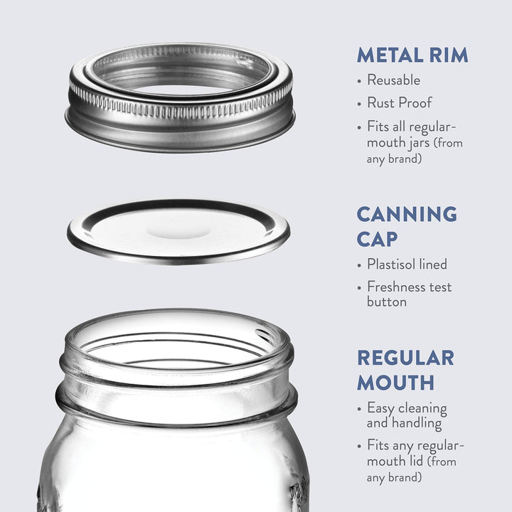 Mason Jars - 16 Oz Regular Mouth Glass Canning Jars - Nestopia