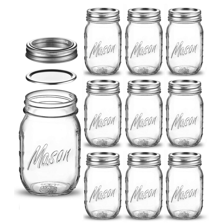 Mason Jars - 16 Oz Regular Mouth Glass Canning Jars - Nestopia