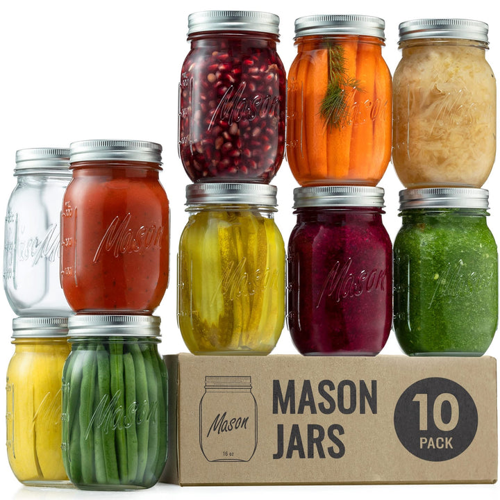 Mason Jars - 16 Oz Regular Mouth Glass Canning Jars - Nestopia