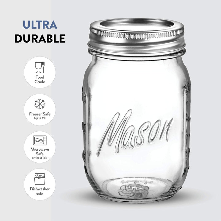 Mason Jars - 16 Oz Regular Mouth Glass Canning Jars - Nestopia