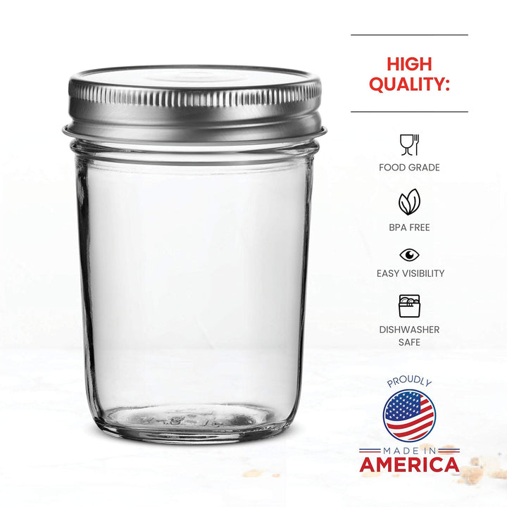 Mason Jars - Regular Mouth Glass Jars with Lid & Seal Bands - Nestopia