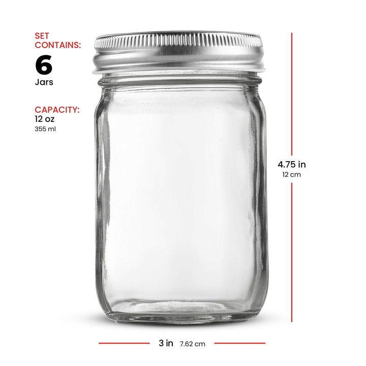 Mason Jars - Regular Mouth Glass Jars with Lid & Seal Bands - Nestopia