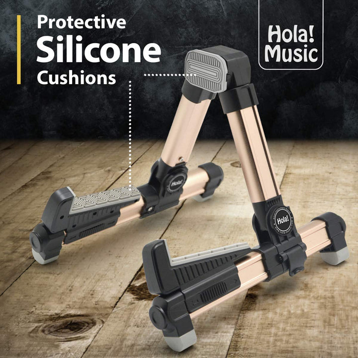 Portable Folding Ukulele Stand by Hola! Music - Gold Aluminum - Nestopia