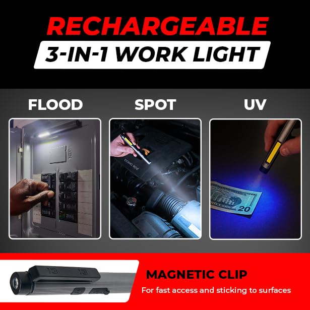 Rechargeable 3 - 1 LED COB Work Light with Magnetic Back - Nestopia