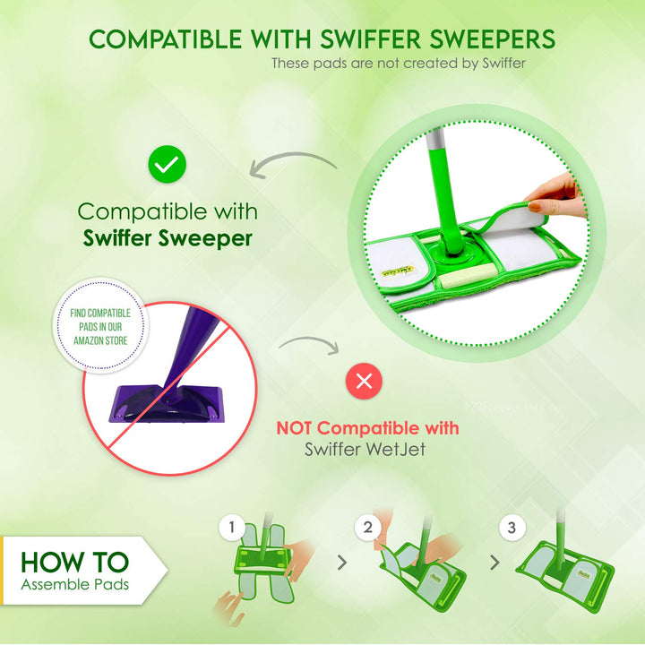 Reusable Pads Compatible with Swiffer Sweeper Mops - 2 Pack - Nestopia