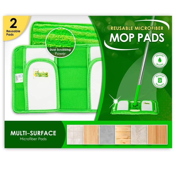 Reusable Pads Compatible with Swiffer Sweeper Mops - Washable Microfiber Mop Pad Refills by Turbo - 12 Inch Floor Cleaning Mop Head Pads Work Wet and Dry - 2 Pack - Nestopia