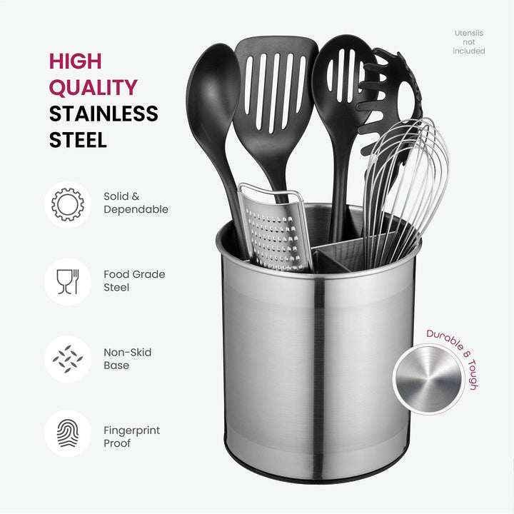 Rotating Utensil Caddy with Weighted Base and Removable Divider - Nestopia