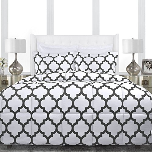 Sleep Restoration Luxury Goose Down Alternative Reversible Quatrefoil Comforter - Premium All Season Duvet - King/Cal King - White - Nestopia