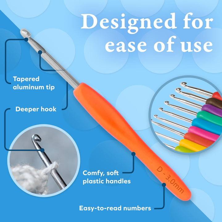 Soft Rubber Grip Crochet Hooks - 12 Sizes - Nestopia