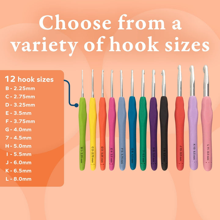 Soft Rubber Grip Crochet Hooks - 12 Sizes - Nestopia