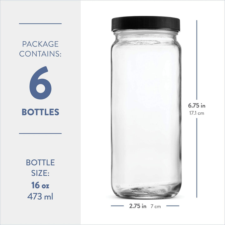 Travel Glass Drinking Bottle Mason Jar 16 Ounce - 6 - Pack - Nestopia