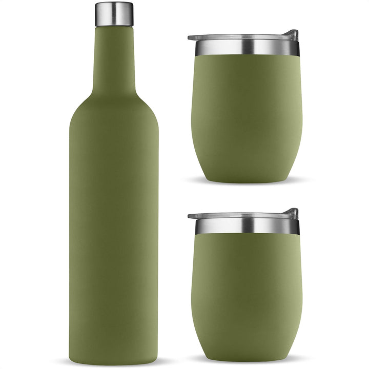 Wine Chiller Gift Set - Vacuum-Insulated Wine Bottle 750ml & Two Wine Tumblers With Lids 16oz - Nestopia