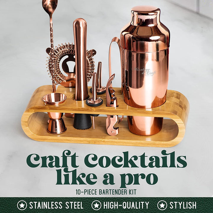 10-Pc Copper Bartender Kit w/ Bamboo Stand - Nestopia
