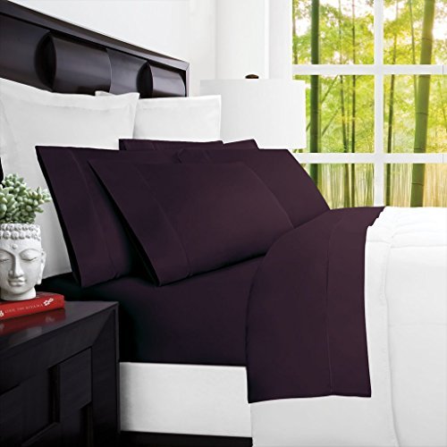 100% Rayon Bed Sheets, Eco-Friendly, Wrinkle Resistant, 4-Piece (Twin, Purple) - Nestopia