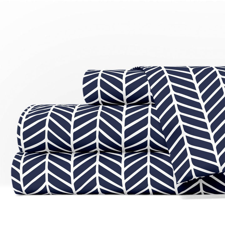 1600 Series Bed Sheet Set - Full, Navy-White - Nestopia