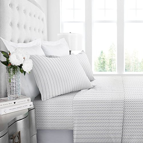 1600 Series Bed Sheet Set - Full, White-Light Gray - Nestopia