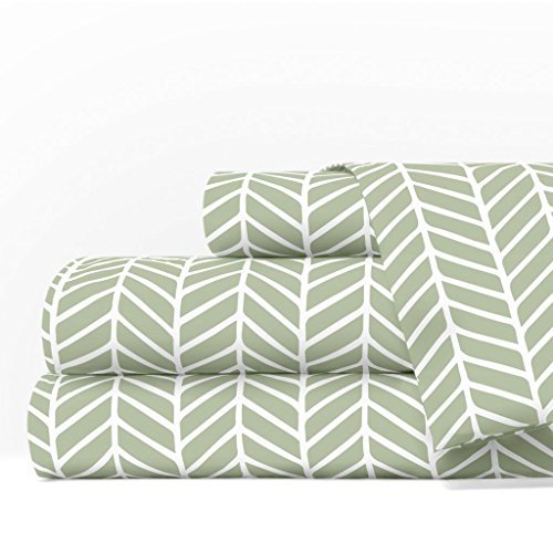 1600 Series Bed Sheet Set - Queen, Sage-White - Nestopia