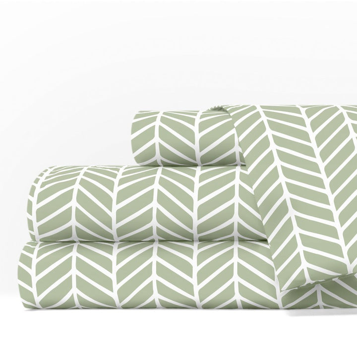 1600 Series Bed Sheet Set - Queen, Sage-White - Nestopia