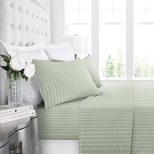 1600 Series Bed Sheet Set - Queen, Sage-White - Nestopia