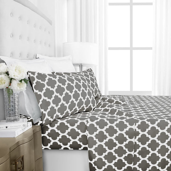 1800 Series Quatrefoil Bed Sheet Set - King - Gray - Nestopia