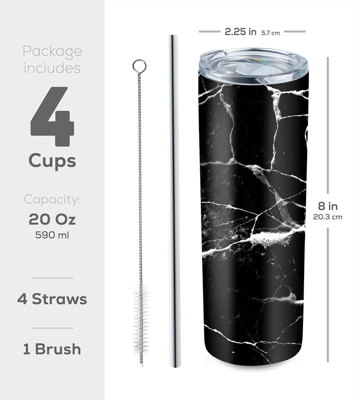 20 Oz Insulated Skinny Stainless Steel Tumbler Set - 4-Pack - Nestopia