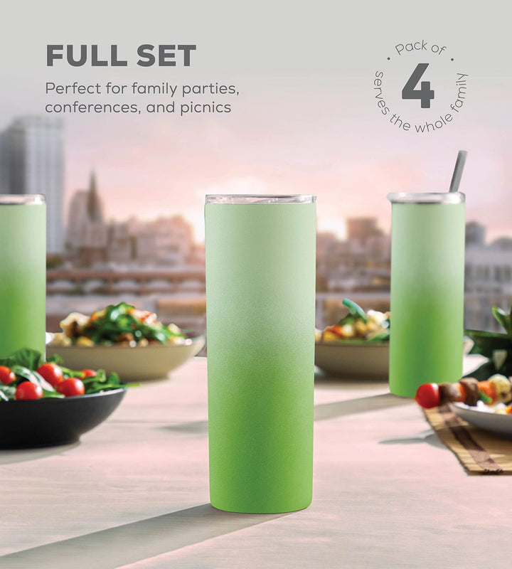 20 Oz Insulated Skinny Stainless Steel Tumbler Set - 4-Pack - Nestopia