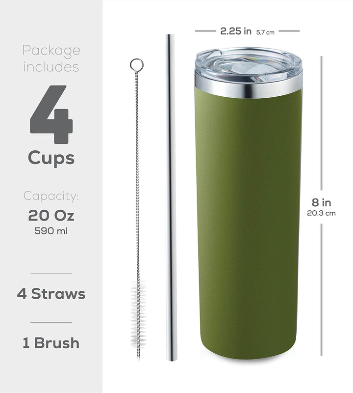 20 Oz Insulated Skinny Stainless Steel Tumbler Set - 4-Pack - Nestopia