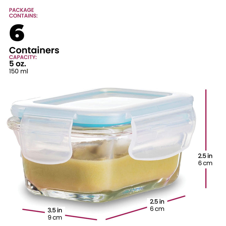 4 Oz Glass Food Containers - 6 Piece Set - Nestopia