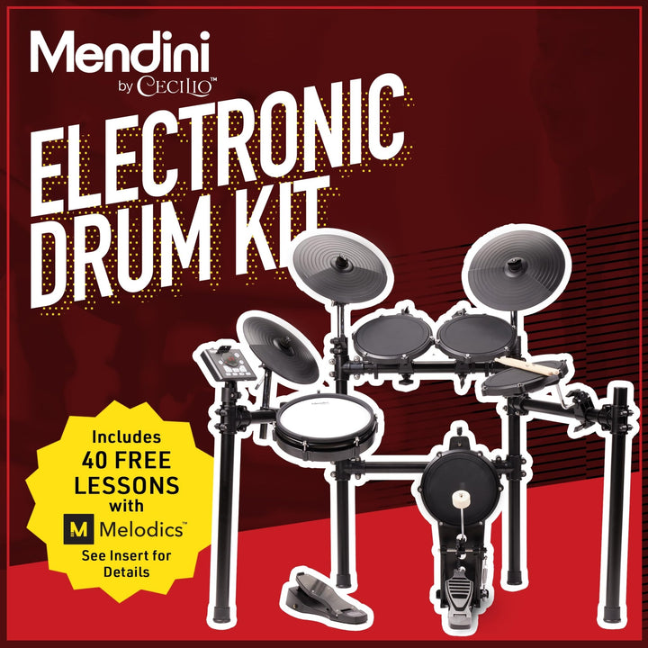 8-Piece Electric Drum Set Kit with Quiet Mesh and Rubber Pads, 225 Sounds, 40 Lessons - Nestopia