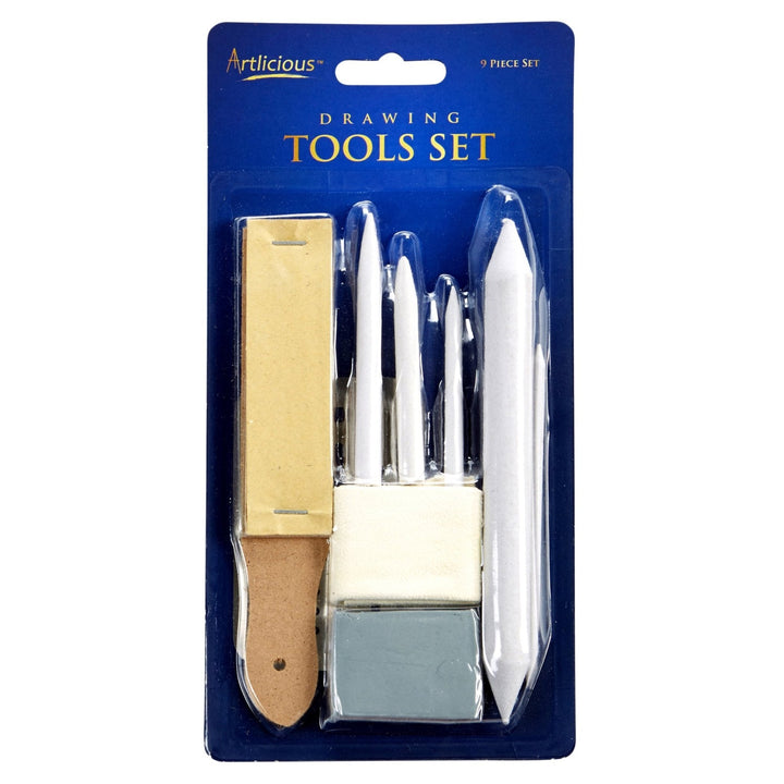 9-Pc Drawing Set: Stumps, Tortillons, Kneaded Eraser, Sandpaper Pointer, Chamois, Erasing Shield - Nestopia