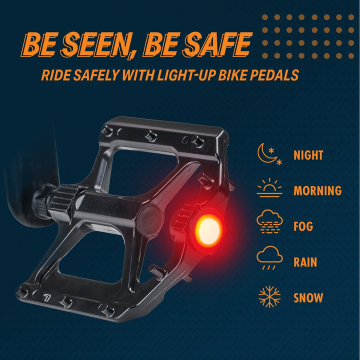 Bikeroo Light Up Bike Pedals - 4.3/5.2 Inch Flat Mountain Bike Pedals - Aluminum Alloy & Steel LED Light Up Bicycle Pedals for MTB, Road, BMX Bike - Nestopia