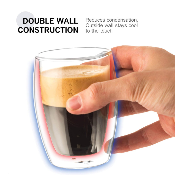 Double Walled Glass Coffee Mugs - 9 Ounce (2 Pack) - Nestopia