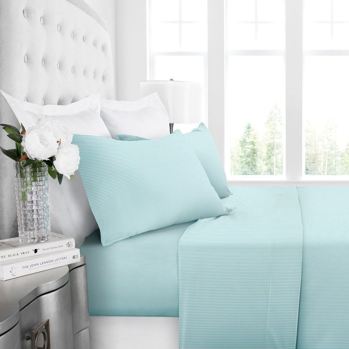 Egy Lux 1600 Sheet Set - Cal King, Aqua-White - Nestopia