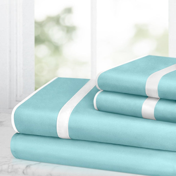 Egyptian Bed Sheet Set - King - Aqua/White - Nestopia