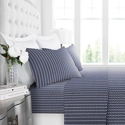 Egyptian Luxury 1600 Bed Sheet Set - King, Navy-White - Nestopia