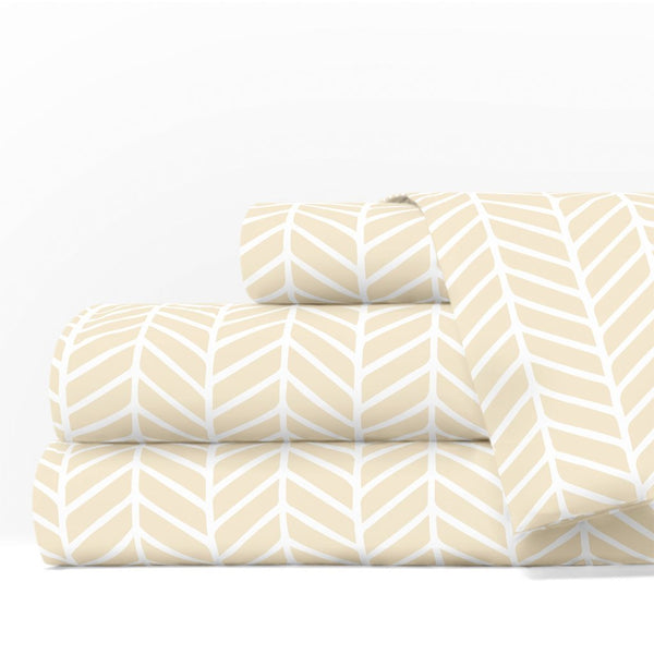 Egyptian Luxury 1600 Series Hotel Collection Herringbone Pattern Bed Sheet Set - Deep Pockets, Wrinkle and Fade Resistant, Hypoallergenic Sheet and Pillowcase Set - Cal King - Cream/White - Nestopia