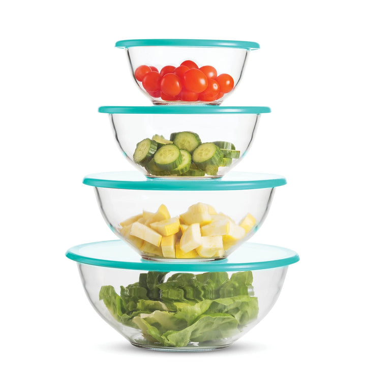 Glass Mixing Bowls with Lids - 8 Piece Set - Nestopia