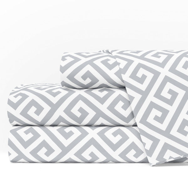 Italian Luxury 1600 Series Greek Key Bed Sheet Set - Cal King, Light Gray-White - Nestopia