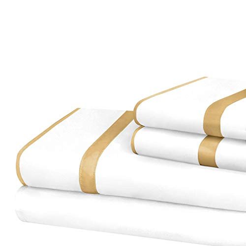 Italian Luxury Bed Sheet Set - Cal King - White/Gold - Nestopia