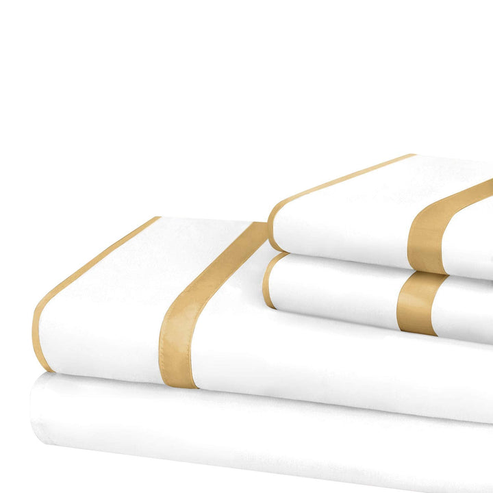 Italian Luxury Bed Sheet Set - Cal King - White/Gold - Nestopia