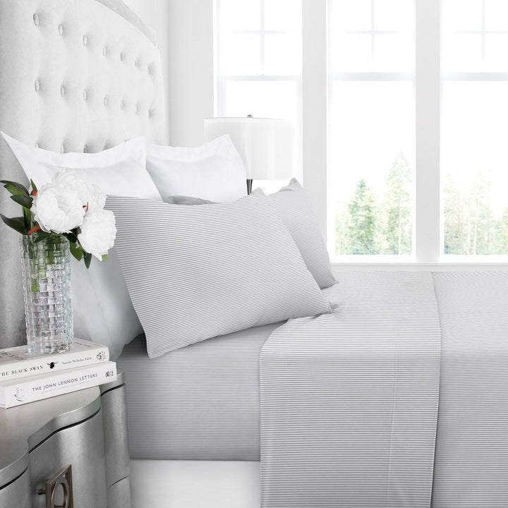 King White-Light Gray 1600 Series Bed Sheet Set - Nestopia