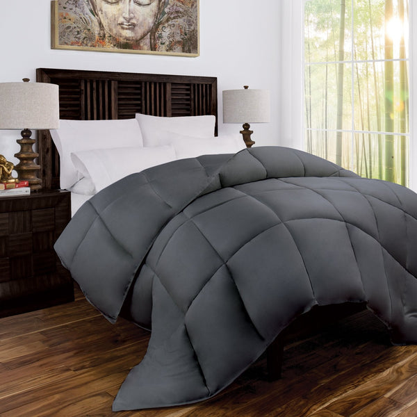 Mandarin Home Luxury 100% Rayon Derived from Comforter with Goose Down Alternative Fill - All Season Hotel Quality Eco-Friendly Comforter - Full/Queen - Gray - Nestopia