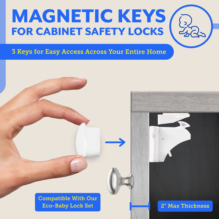 Replacement Keys for Magnetic Cabinet Locks - 3 Pack - Nestopia