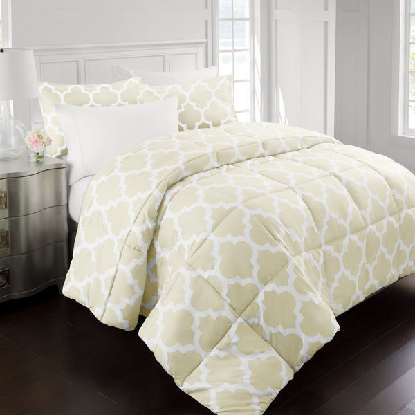Sleep Restoration 2200 Luxury Quatrefoil Comforter Set - Full/Queen - Ivory - Nestopia