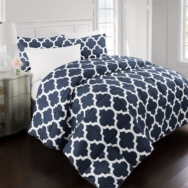 Sleep Restoration 2200 Luxury Quatrefoil Comforter Set - Full/Queen - Navy - Nestopia