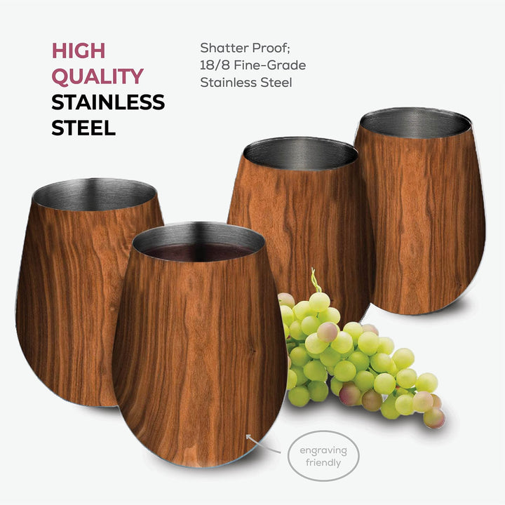 Stemless Wine Glasses - 4 Piece Set - Nestopia